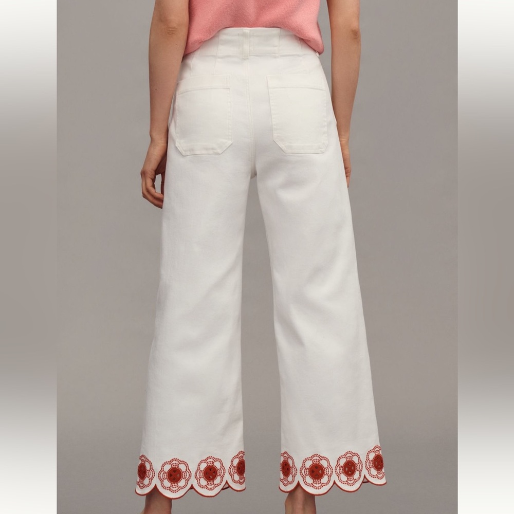 Maeve The Colette Scalloped Hem Embroidered White Jeans - Picture 2 of 10